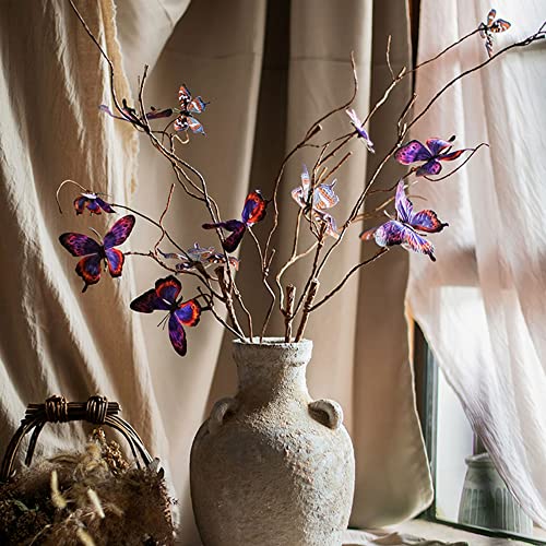 Artificial Butterfly, Silk Butterflys, Butterflies for Crafts for Floral Arrangements, 3D Butterfly Stakes Decor, Christmas Tree Decor, New Year Party Supplies - color: Purple Butterfly-5-pcs