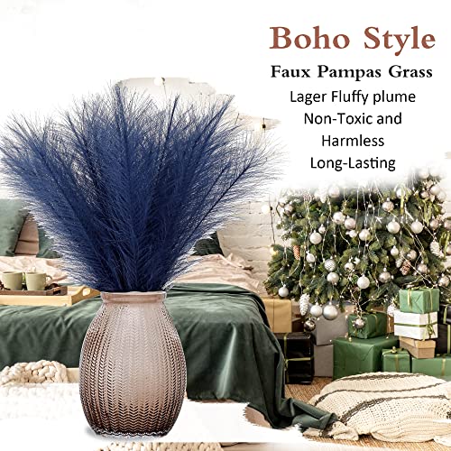 Navy Blue Pampas Grass Small, 30 Pcs 17" Faux Pampas Grass Short Decor, Pompas Grass Flower Arrangement and Vase Filler for Boho Home Wedding Decoration - color: Navy Blue, size: 17'' Tall