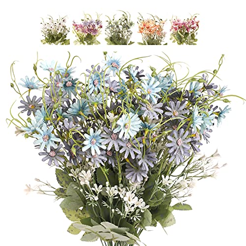 Artificial Flowers Wildflowers Silk Daisy Spring Fake Daisies Decoration Summer UV Resistant Colorful Mixed Bundles Faux Greenery Outdoor Plant Stem Filler for Home Decor Indoor Floral Arrangements - color: 03 Blue