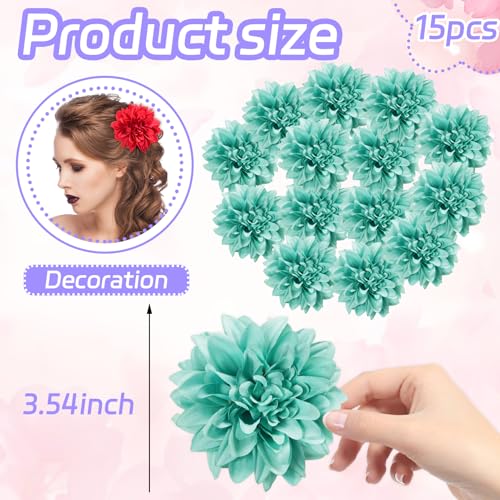 Silk Dahlia Artificial Flowers Bulk, 15 Pcs Fake Dahlias Flowers Heads for Craft, 3.5 Inch Green Large Flower Heads Faux Flowers for Wedding Party, Home Office, Hat, Wall Decoration - color: Green