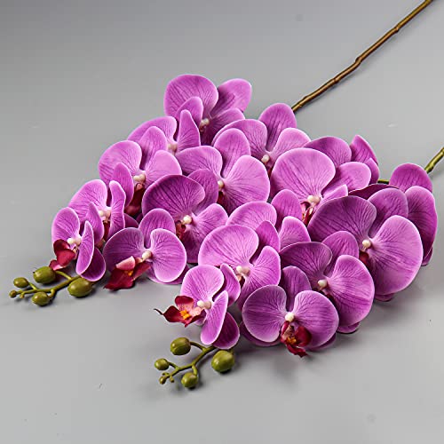 4 Pcs Artificial Orchid Flowers 9 Large Heads of Real Touch Vivid Phalaenopsis Orchid Flower Stem 36'' Tall, Artificial Flowers Branches for Home Decor, Office House Decoration-Purple Phalaenopsis - color: Purple #10