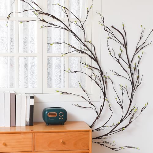 Daifunli 118 Inch Malleable Artificial Tree Branches Twigs Bendable Vines Rattan Cherry Blossom Trunk Ivy Grapevines for Decorating Faux Fake Hanging Plants Willow Garland for Home X'Mas Decoration