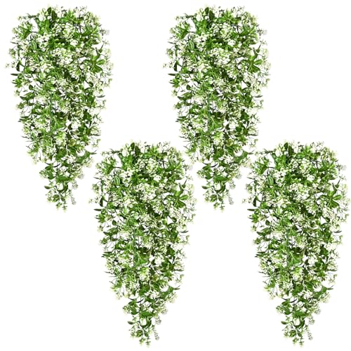 Waipfaru 8pcs Fake Hanging Plants, Artificial Hanging Flowers Faux Ivy Pothos Vines Greenery for Wall Home Bedroom Living Room Aesthetic Kitchen Office Aesthetic Kitchen Indoor Outdoor Decor - color: White Flowers, size: 8Pcs Plants
