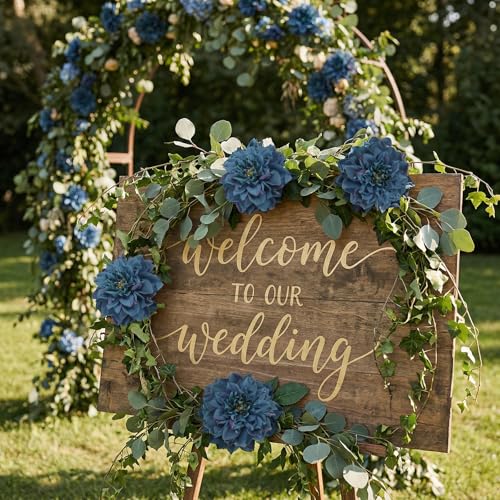 6pcs Large Fake Dahlia Artificial Flowers Blue Faux Dahlia Silk Flowers with Long Stem for DIY Wedding Craft Bouquets Party Floral Arrangements Home Tables Decor（Blue - color: Blue