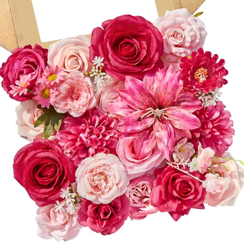 Serwalin Artificial Hot Pink & Magenta Flowers, Fuchsia Silk Fake Flowers, Pastel Pink Faux Flowers for Wedding Bouquet, Table Centerpieces, Home Decor - color: A Hot Pink, size: Square