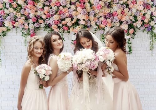 7X5FT White Brick with Flowers Backdrop Occasions Mother's Day Wedding Bridal Shower Birthday Party Banner Background Supplies DH-357 - size: 7X5FT