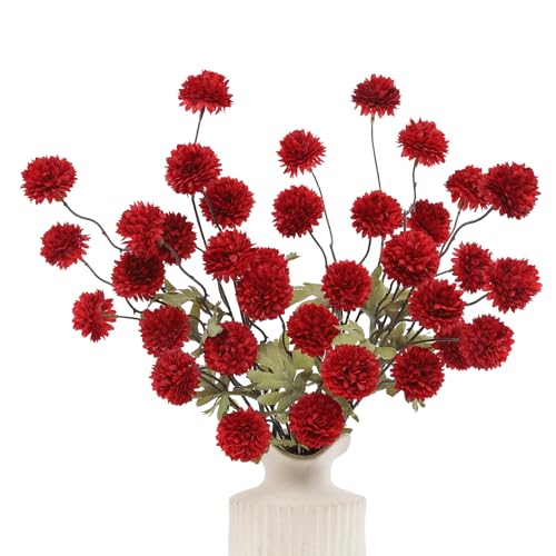 DuHouse 6pcs Artificial Flowers Faux Silk Pompon Mum,Silk Small Mini Chrysanthemum Ball with Stems for DIY Bouquets Centerpieces Vase Home Table Kitchen Decorations(Dark Red) - color: Dark Red, size: 6pcs
