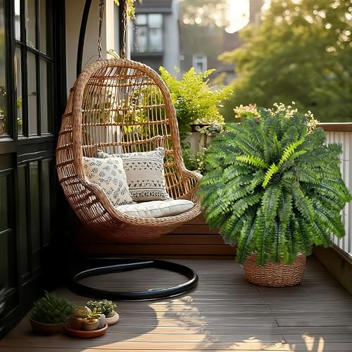 Forestwave Fake Ferns Artificial Plants Large, 51" Faux Boston Fern with Wooden Strips & 66 Fronds, Suitable for Outdoors Indoors Planters Home Porch Entrance Hall Decor, Realistic/UV Resistant