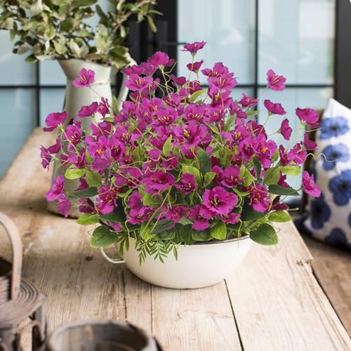 3 Pcs Artificial Flowers for Outdoors Hibiscus Spring Summer Decor Fuchsia Artificial Tropical Flowers Realistic UV Resistant Silk Hibiscus Flowers for Outside Planter Front Door Porch Patio - color: Fuchsia