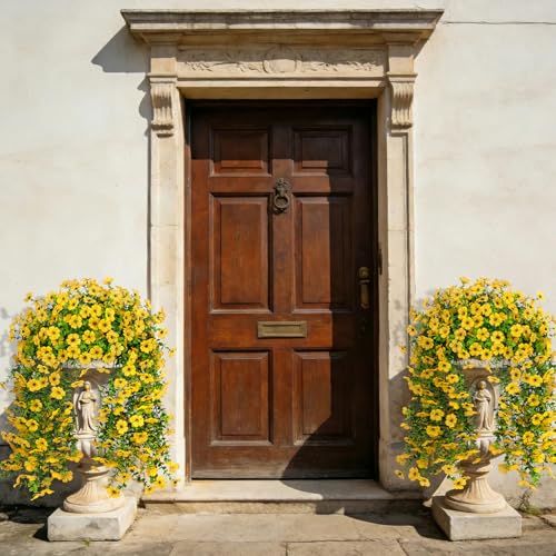 4 Pcs Artificial Hanging Flowers for Outdoor, Fake Silk Daisy Flowers Spring Summer Decoration UV Resistant Faux Plants for Planter Front Door Porch Patio Balcony Yard Decor, Yellow - color: Yellow