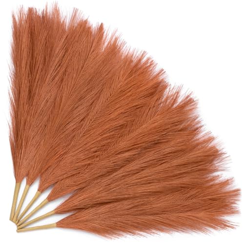 Serwalin Pampas Grass Decor 17.7 Inch 6 Pcs Orange Pampas Grass, Faux Burnt Orange Pampas Fall Boho Decor, Wedding Party Table Centerpieces Rust Home Decor Pampas Floral Arrangement - color: Orange, size: 17 Inch 6 Pcs