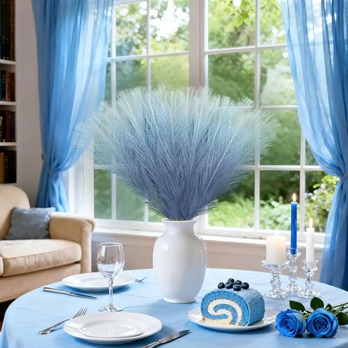TORONTOKYO Light Blue Pampas Grass Decor, 50Pcs 21.6 inch Artificial Faux Pompas Grass Small Fluffy Arrangement for Wedding Boho Home Decor Vase Filler - color: Blue Gradient, size: 21.6inch-50Pcs