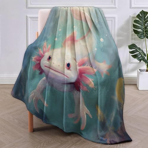 Cute Axolotl Fleece Blanket Gifts, Magical Underwater Creature Design, Soft Axolotl Throw 40x50 inches, Whimsical Aquatic Decor - Soft Blue and Pink - color: Color448, size: 40"x50"