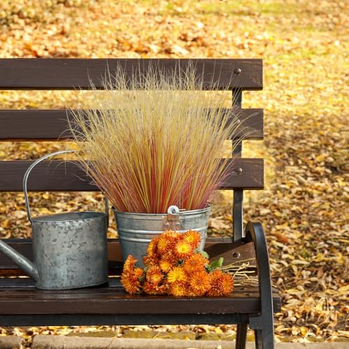 Betylifoy 28Pcs Artificial Fall Plants Outdoor Faux Fall Wheat Grass Greenery Stems UV Resistant Artificial Onion Grass Autumn Fake Shrubs Plant for Outdoor Indoor Window Home Fall Decor - color: Autumn Red