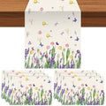 VitalCozy 7 Pcs Spring Table Runner and Placemats Tulip Table Runner Placemats Set 72 x 13 Inch Linen Farmhouse Rustic Floral Lavender Tulip Tablecloth for Spring Summer Party Decoration - style: Lavender, Tulip