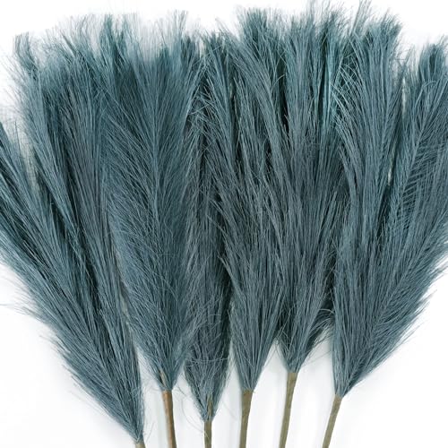 6 PCS Faux Pampas Grass Arrangement - 18"/45cm Artificial Fluffy Pompous Grass Stems for Boho Chic Home and Wedding Decor (Dust Blue) - color: B3- Dust Blue