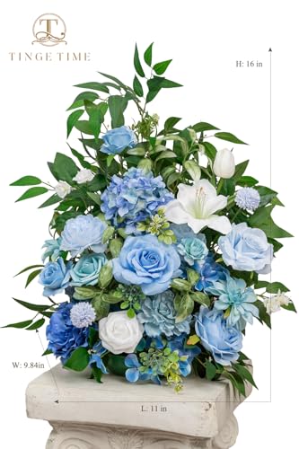 TINGE TIME Free-Standing Artificial Flower Set of 2, Table Centerpiece with Rubber Pad, Silk Fake Flower for Wedding Centerpiece Archway Aisle Welcome Entrance (Provence Blue) - color: Provenceblue