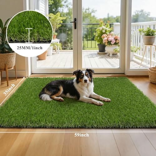 HEBE Artificial Grass Turf Mat 3'x5', Fake Grass Pee Pad for Potty Training,Washable Reusable Turf Carpet Dog Grass Patch for Dogs Potty, Lawn, Balcony, Indoor Outdoor - size: 35"x59"