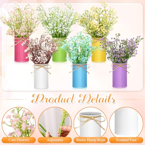 Maxdot 6 Sets Flower Centerpieces for Table Summer Artificial Baby Breath Flowers with Metal Vase Multicolor Faux Gypsophila Floral Arrangement Spring Summer Decorations for Home Wedding Party Decor - color: Classic