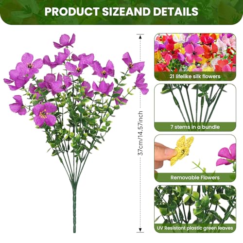 SHareconn 20 Bundles Artificial Flowers Outdoors Decoration, Fake Silk mums Eucalyptus Realistic UV Resistant Faux Plants for Outside Indoor Planter Porch Yard Home Spring Decor, 6 Colors incl. White - color: Redrosypurpleyellowpinkwhite