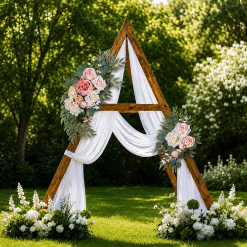 AitnWoy Artificial Wedding Arch Flowers Kit 2 PCS Dust Rose Flowers Silk Peony Floral Swag Welcome Sign for Wedding Ceremony Party Home Garland Decor - color: Pink, size: 28" + 11"