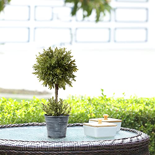 17 Inch Artificial Boxwood Topiary Tree Faux Topiary Trees Artificial Potted Shrubs with Galvanized Pot for Porch,Home,Garden Decor Farmhouse Decor Indoor & Outdoor Use - Set of 2 - color: 17 Inch #02