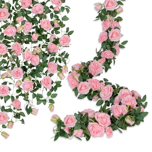 U'Artlines 5 Pack Artificial Pink Rose Vines Floral Garlands Total 32.5 Ft Fake Vine Silk Flower Garland for Indoor Outdoor Home Wedding Arch Garden Wall Decoration - color: Pink, size: Set of 5