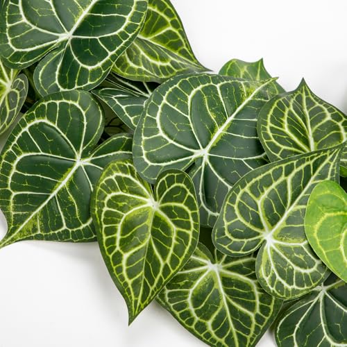 2Pcs Artificial Anthurium Leaves Vines 4ft Fake Hanging Plant Ivy Vines Greenery Garland Faux Tropical Vine Decor for Wall Jungle Luau Beach Birthday Party Indoor Outdoor Home Décor - color: Anthurium Crystallinum