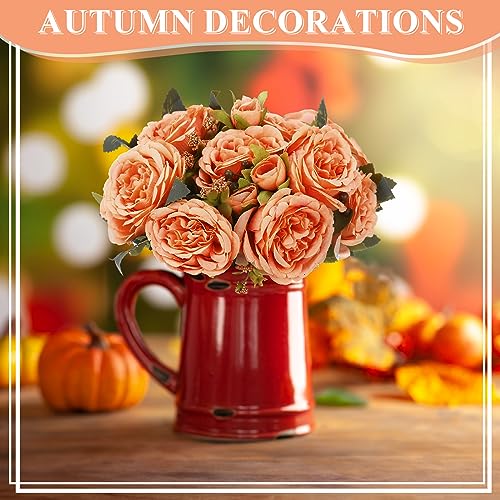 8 Bundles Artificial Peonies Flowers Boho Faux Flowers Arrangements Artificial Centerpiece Spring Bouquet Floral Wedding Decoration for Vase(Orange) - color: Orange