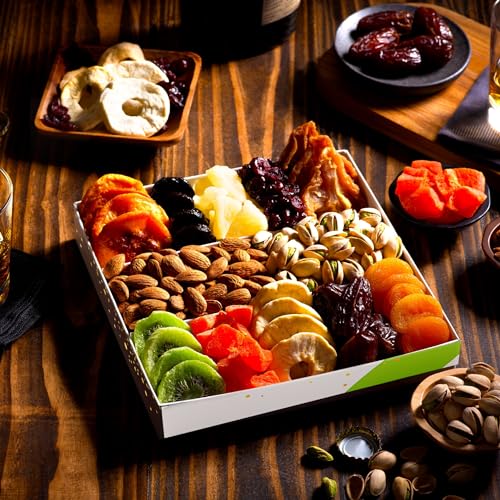 NUT CRAVINGS - Dried Fruit & Mixed Nuts Gift Basket in White Gold Box (12 Assortments) Food Arrangement, Healthy Snack Care Package, - style: 7. Elegant Gift Box - (12 Piece Assortment)