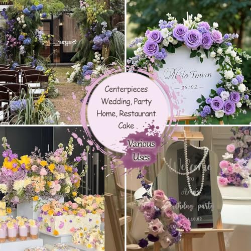 Dusty Purple Artificial Flowers Combo Box Set Silk Dahlia Roses with Stems Lilac Lavender DIY Bridal Wedding Bouquets Cake Top Fake Floral Arrangements Baby Shower Party Table Centerpieces Home Decor - color: Purple, Lilac