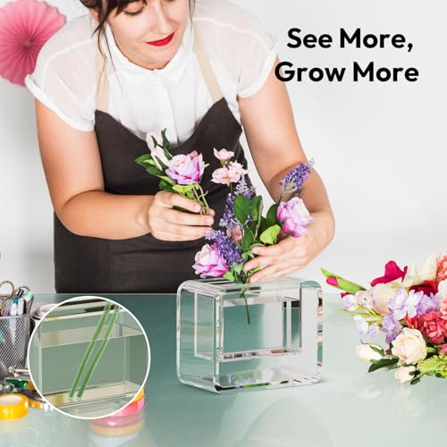 NIUBEE Acrylic Vase for Centerpieces, Clear Acrylic Flower Vase Display for Fresh/Artificial Flowers, Kid-Safe Transparent Flower Holder for Living Room/Office/Wedding/Anniversary (4.72 Inch) - size: 4.72 Inch