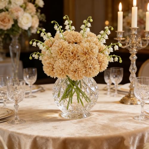Kimura's Cabin 20Pcs Fake Chrysanthemums Artificial Flowers Faux Silk Mums Flower with Stem Ball Flowers for Wedding Floral Arrangements Fall Home Table Centerpieces Decor Vase Fillers(Champagne) - color: Champagne