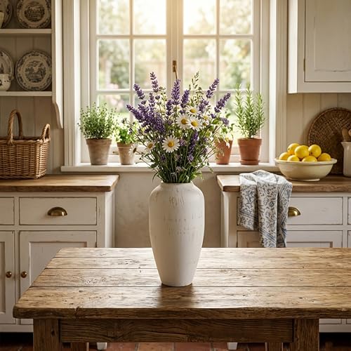 Hosley White Wash - Elegant Kitchen Decor Vases-11Inch High for Home Decor, Vintage Style Vase for Living Room, Dining Room, or Office Display - color: White Wash