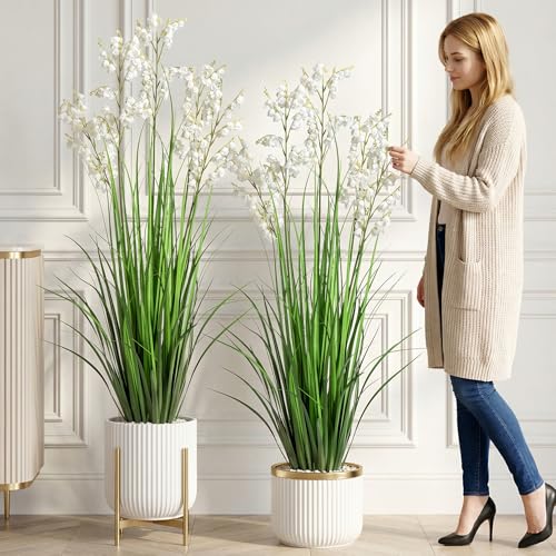 Ttranewsoo Green Onions Home Decor Fake Plants Lily of The Valley Snake Plant Home DéCor Accents Artificial Grass Room Decor Artificial Plants Indoor Artificial Grass 47“ （2PCS ） White - color: 120cm White-2pcs