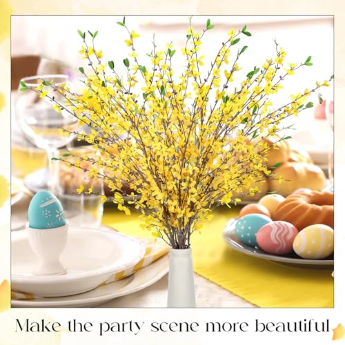 XunYee 12 PCS Fake Forsythia Long Stems 39.5" Artificial Forsythia Branches Yellow Forsythia Branches Artificial Orchids Flower Branches Faux Forsythia Stems for Home Wedding Indoor Outdoor Decoration - size: 39.39inch