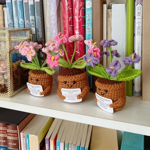 Artificial Crochet Flowers, Handmade Knit Floral Arrangements for Home Decor, Wedding Bouquet Centerpiece Gift for Mother’s Day, Birthday, Anniversary, Kitchen, Office Desk (Pink-B) - color: Pink-b