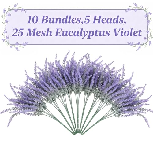 ilauke 10 Bundles Artificial Lavender Flowers for Outdoors, Purple Fake Flowers for Decoration, UV Resistant Faux Plants Lavender Flower Bouquet Indoor Outside Home Wedding Garden Patio Porch Decor - color: Purple