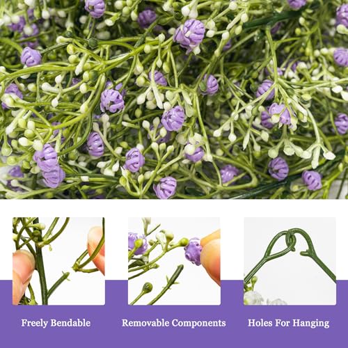 Artificial Baby Breath Flower Vines, Babys Breath Artificial Flowers Real Touch Faux Gypsophila Hanging Fake Baby's Breath Garlands for Wedding and Baby Shower Decor 2Pcs 5.8ft（Purple） - color: Purple