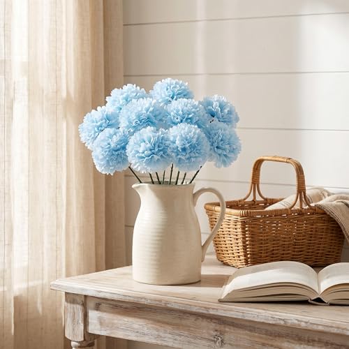 Larksilk 100 Pack Artificial Carnations - Bulk Silk Flowers for Weddings, Mother's Day, Graduations, Easter & Memorial Day - 3.5" Heads, 5" Stems, Real Touch Petals, 18 Colors Available - Blue - color: Blue, size: 100