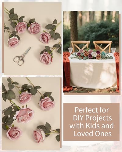 DuHouse 50pcs Artificial Silk Roses Realistic Fake Flowers for Wedding Decorations, Table Centerpieces, Bridal Bouquets, DIY Floral Arrangements, Party & Home Decor(Pink) - color: Fall Pink