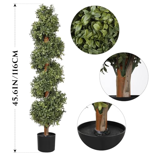 Pertivery Artificial Boxwood Spiral Topiary Tree - Realistic Outdoor Topiary Trees for Front Porch Decor, Durable Artificial Plants Outdoor, Low-Maintenance Boxwood Topiary for Year-Round Greenery