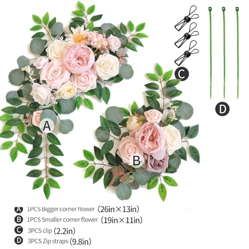 Faux Flower Swag Set of 2 for Wedding Welcome Signs Floral Swag Wedding Reception Ceremony Signs Decor (Pink) - color: Pink