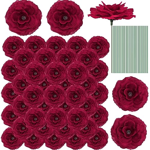 Yunlly 100 Pcs Artificial Flowers Fake Silk Roses Long Stem Rose Bouquet Wedding Party Home Decor for DIY Baby Shower Centerpieces Tables Home Decorations(Wine Red) - color: Wine Red