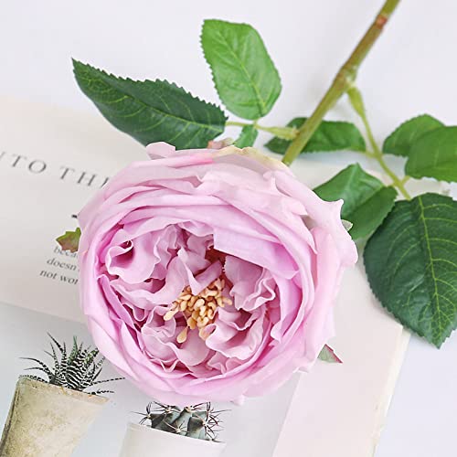 UKELER 4 Pcs Real Touch Artificial Flowers Austin Rose Peony with Stem for Home Decor Flower Arrangement Wedding Party Decoration, Light Purple - color: Light Purple