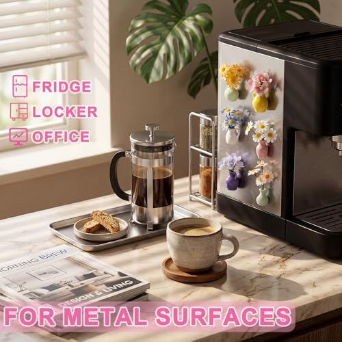 8Pcs Mini Vase Magnets for Fridge with Artificial Flowers Set Strong Magnetic Cute Decorative Bud Vases for Kitchen Office Locker Home Decor Small Flower Vase (Morandi) - color: Morandi