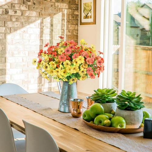 AmyHomie 16 Bundles Artificial Flowers for Outdoor Outside Summer Fall Decoration UV Resistant Faux Flowers No Fade Fake Plastic Plants Garden Porch Window Box Decorating - color: Yellow Orange, size: 16