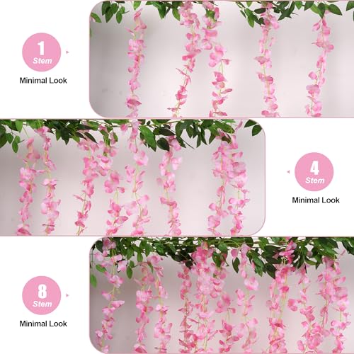 BSMYBO 3 Pack 18FT Wisteria Artificial Flower Garlands Pink Wisteria Hanging Flower Vine Faux Wisteria Garland Silk Wisteria Flower Arch for Wedding Arch Party Ceremony Wall Backdrop Decoration - color: Pink