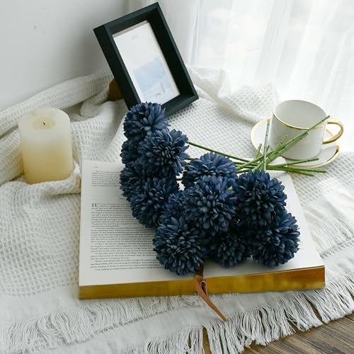 Mandy's 12pcs Artificial Dusty Blue Chrysanthemum | 11.8 inch Artificial Mums Flowers for Home Table Centerpiece Summer Decor Silk Flowers for Porch Patio and Wedding - color: Dusty Blue 1