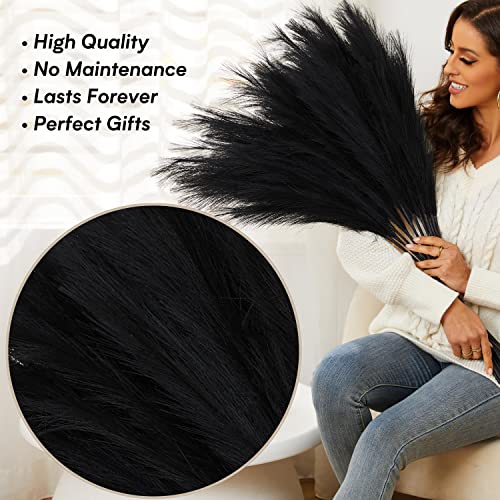 Black Pampas Grass, 9 PCS 37''/3.1FT Tall Fluffy Fake Pompas Floral, Large Artificial Pompous Grass Branches for Floor Vase Fillers, Boho Farmhouse Room Wedding Decor (Black) - color: Black